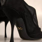 Black Silk Mesh Sock Style Heels Boots Shoes