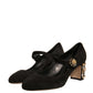 Black Suede Jewelled Mary Jane Pumps Shoes