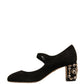 Black Suede Jewelled Mary Jane Pumps Shoes