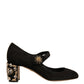 Black Suede Jewelled Mary Jane Pumps Shoes