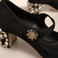 Black Suede Jewelled Mary Jane Pumps Shoes