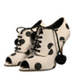 White Black Polka Dot Peep Toe Ankle Boots Shoes