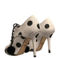 White Black Polka Dot Peep Toe Ankle Boots Shoes