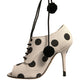 White Black Polka Dot Peep Toe Ankle Boots Shoes