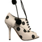 White Black Polka Dot Peep Toe Ankle Boots Shoes