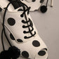 White Black Polka Dot Peep Toe Ankle Boots Shoes