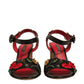 Black Embossed Carnation Heeled Sandals Shoes