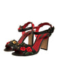 Black Embossed Carnation Heeled Sandals Shoes