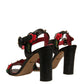 Black Embossed Carnation Heeled Sandals Shoes