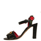 Black Embossed Carnation Heeled Sandals Shoes