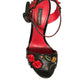 Black Embossed Carnation Heeled Sandals Shoes