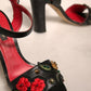 Black Embossed Carnation Heeled Sandals Shoes