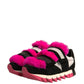 Black Pink Fur Embellished Sneakers Shoes