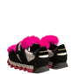 Black Pink Fur Embellished Sneakers Shoes