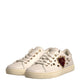 White Leather Gold Red Heart Sneakers Shoes