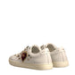 White Leather Gold Red Heart Sneakers Shoes