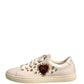 White Leather Gold Red Heart Sneakers Shoes