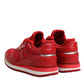 Red Floral Lace Leather Sneakers Shoes