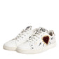 White Leather Heart Embellished Sneakers Shoes