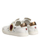 White Leather Heart Embellished Sneakers Shoes