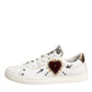 White Leather Heart Embellished Sneakers Shoes