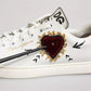 White Leather Heart Embellished Sneakers Shoes