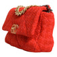Red Tweed 2WAY Hand Chain Medium Shoulder Bag Purse