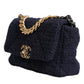 Dark Blue Medium Flap Tweed CC Gold Gray Chain Shoulder Bag