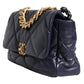 Blue Leather Large Quilted Chain Hand Shoulder Bag