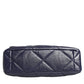 Blue Leather Large Quilted Chain Hand Shoulder Bag
