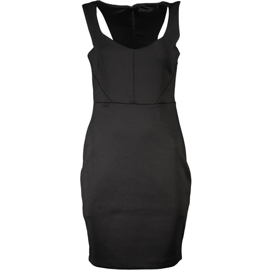 Chic Black Contrast Detail Dress with Wide Neckline