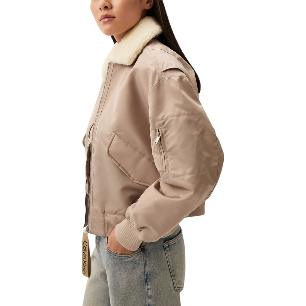 Beige Polyester Jackets & Coat