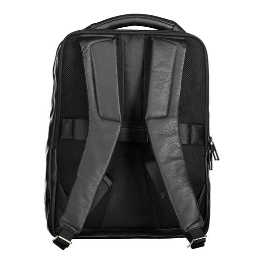 Black Leather Men Backpack