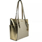 Charlotte Large Leather Top Zip Tote Bag Purse Gold