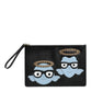 Black Leather #DGFAMILY Embellished Men Zip Pouch Bag