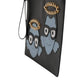 Black Leather #DGFAMILY Embellished Men Zip Pouch Bag