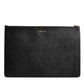 Black Leather #DGFAMILY Embellished Men Zip Pouch Bag