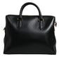 Black Calfskin Leather Heat Pressed Logo Briefcase Bag