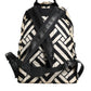 Black White Nylon Leather Travel Back Pack Bag