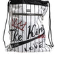 Black White Striped Polyester Drawstring Bag