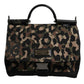 Brown Leopard Print Lacquard Nylon Sicily Tote Bag