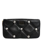 Black Leather Crystal Embellished Logo Shoulder Bag
