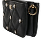 Black Leather Crystal Embellished Logo Shoulder Bag