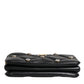 Black Leather Crystal Embellished Logo Shoulder Bag