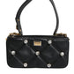 Black Leather Crystal Embellished Logo Shoulder Bag
