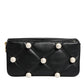 Black Leather Pearl Embellished Logo Shoulder Bag