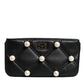 Black Leather Pearl Embellished Logo Shoulder Bag