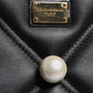 Black Leather Pearl Embellished Logo Shoulder Bag