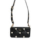 Black Leather Pearl Embellished Logo Shoulder Bag