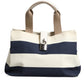 White Navy Striped Canvas Top Handle Tote Tote Bag